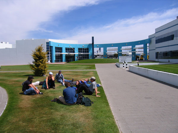 People relaxing outside the CDC